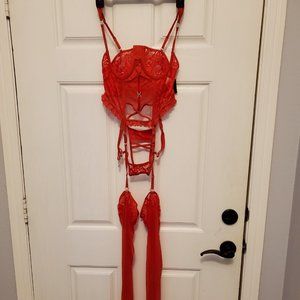 Red Sensation Sheer Lace Slip-In Garter Corset One Piece G World Intimates